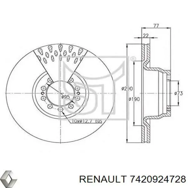 Do koszyka 7420924728 Renault (RVI) Tarcza hamulcowa przednia