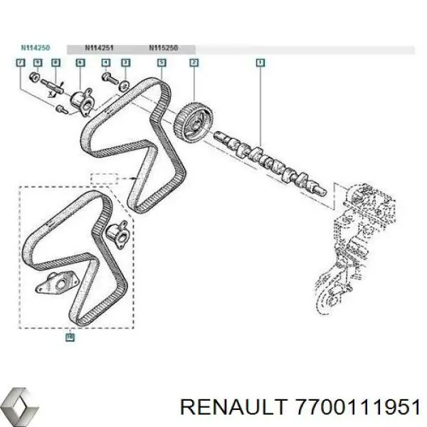 Do koszyka 7700111951 Renault (RVI) Koło zębatewalcowe wałka rozrządu silnika
