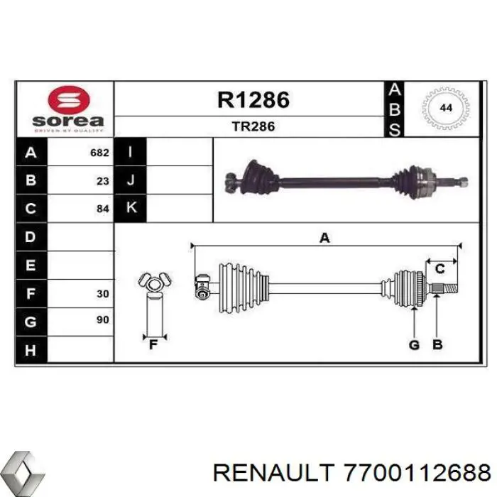 Półoś napędowa przednia lewa Renault (RVI) 7700112688 cena, od 74,91 USD