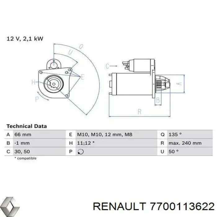 Rozrusznik Renault (RVI) 7700113622 cena, od 54,70 USD