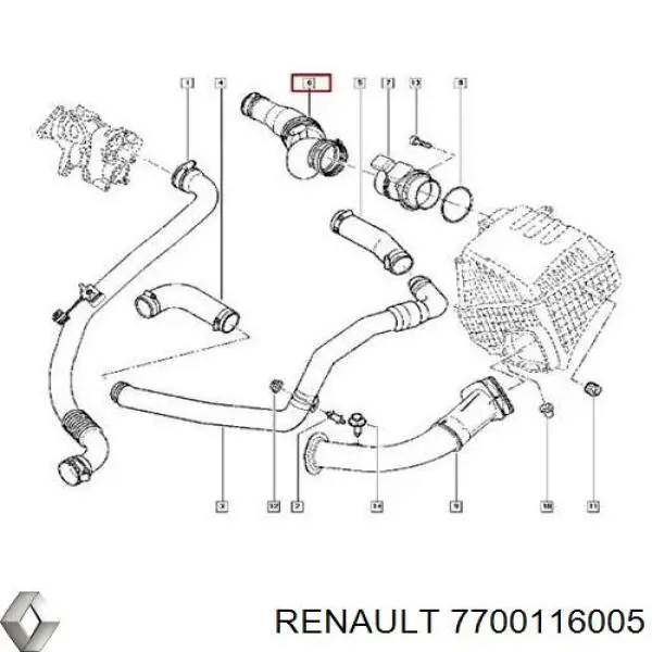 Króciec powietrza, wlot do turbiny (doładowanie) Renault (RVI) 7700116005 cena, od 36,83 USD