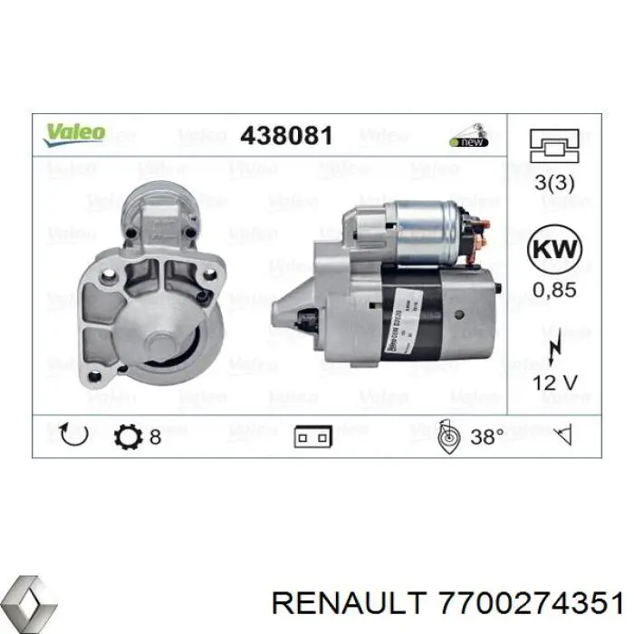Rozrusznik Renault (RVI) 7700274351 cena, od 66,40 USD