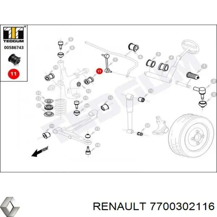 Silentblock przedniego wahacza górnego 7700302116 Renault (RVI)