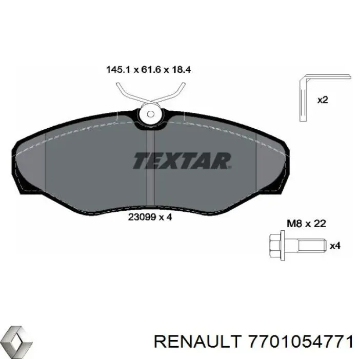 Do koszyka 7701054771 Renault (RVI) Klocki hamulcowe przednie tarczowe