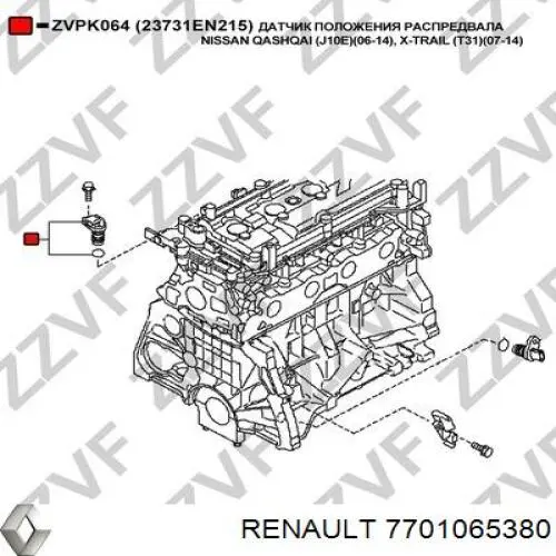 Do koszyka 7701065380 Renault (RVI) Czujnik położenia wałka rozrządu