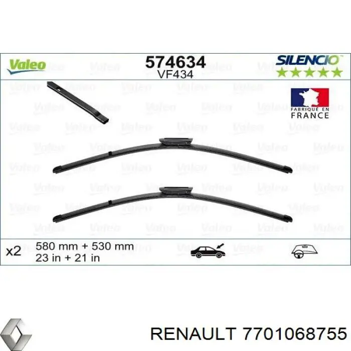 7701068755 Renault (RVI) Pióro wycieraczki szyby przedniej, zestaw (2 szt.)