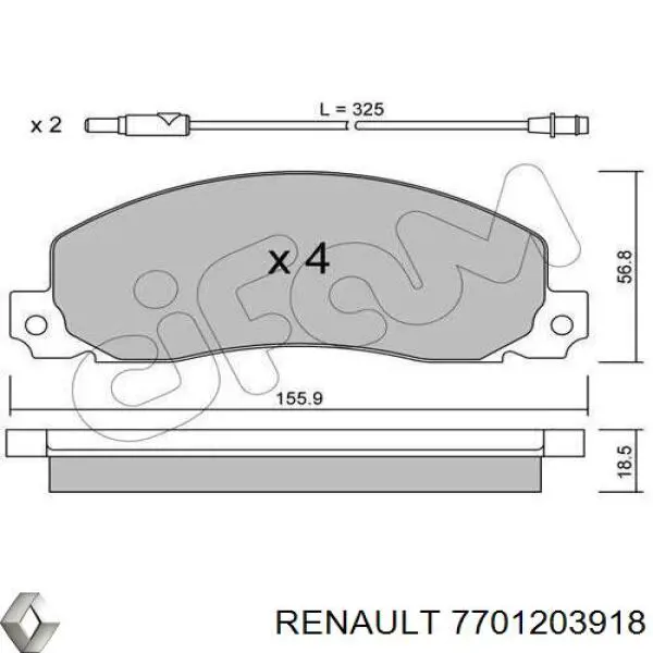 Klocki hamulcowe przednie tarczowe 7701203918 Renault (RVI)