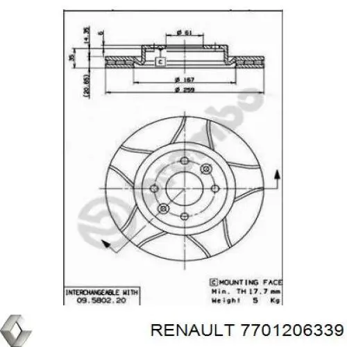 Do koszyka 7701206339 Renault (RVI) Tarcza hamulcowa przednia
