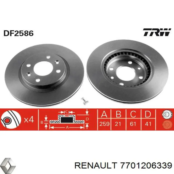 7701206339 Renault (RVI) Tarcza hamulcowa przednia