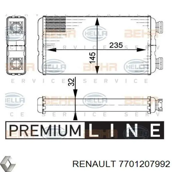 Chłodnica nagrzewnicy (ogrzewacza) Renault (RVI) 7701207992 cena, od 66,40 USD