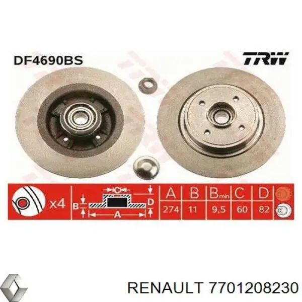 7701208230 Renault (RVI) Tarcza hamulcowa tylna