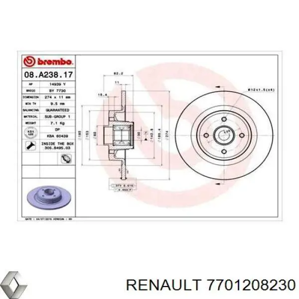 Do koszyka 7701208230 Renault (RVI) Tarcza hamulcowa tylna