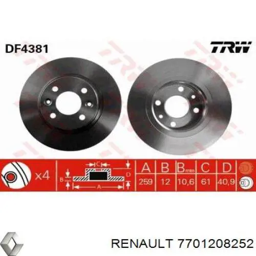 Tarcza hamulcowa przednia 7701208252 Renault (RVI)