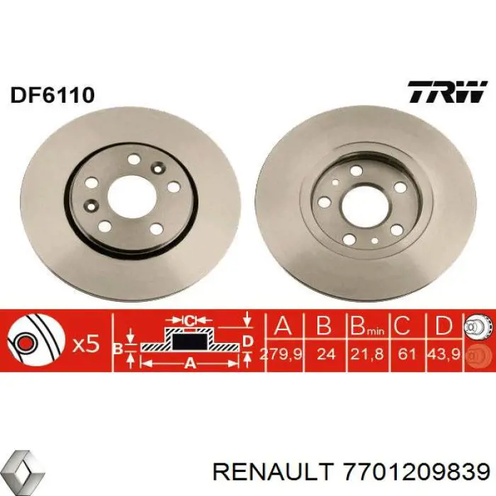 7701209839 Renault (RVI) Tarcza hamulcowa przednia