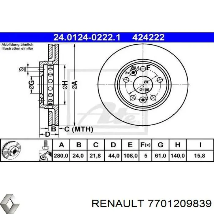 Tarcza hamulcowa przednia Renault (RVI) 7701209839 cena, od 47,05 USD