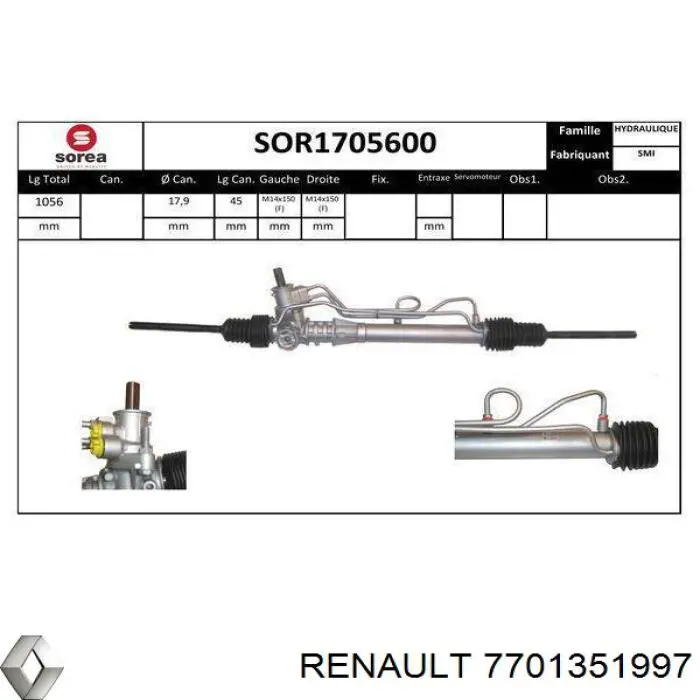 7701351997 Renault (RVI) Listwa kierownicza (maglownica)