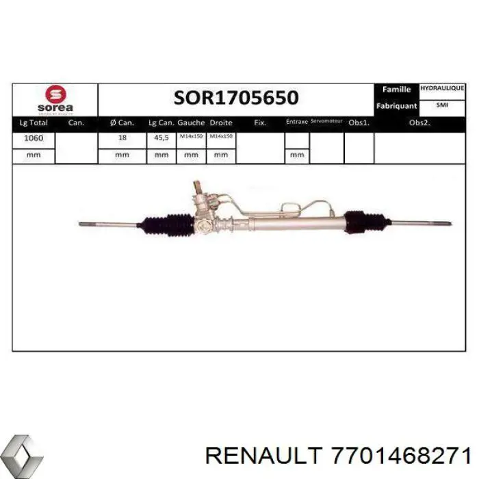 Listwa kierownicza (maglownica) Renault (RVI) 7701468271 cena, od 129,45 USD