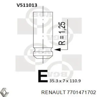 7701471702 Renault (RVI) zawór dolotowy/ssący