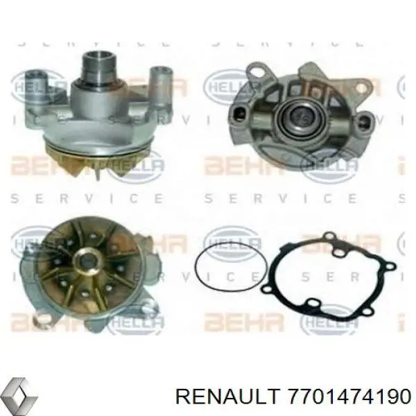 Do koszyka 7701474190 Renault (RVI) Pompa chłodząca wodna