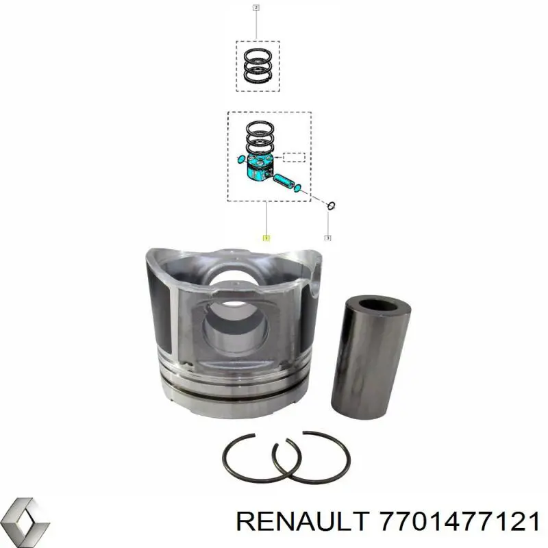 7701477121 Renault (RVI) tłok, komplet na 1 cylinder, 2. naprawa (+0,50)