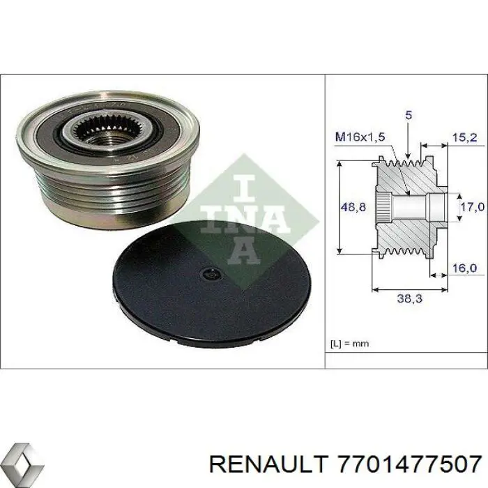 7701477507 Renault (RVI) Koło pasowe alternatora