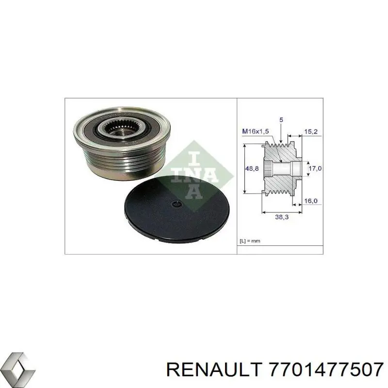 Koło pasowe alternatora Renault (RVI) 7701477507 cena, od 41,01 USD