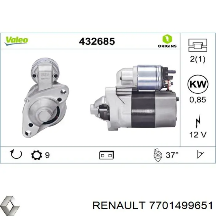 Rozrusznik Renault (RVI) 7701499651 cena, od 76,24 USD