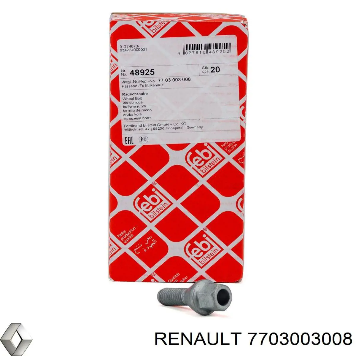 Śruba koła Renault (RVI) 7703003008 cena, od 5,29 USD