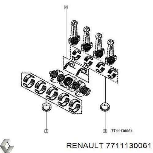 7711130061 Renault (RVI) panewki korbowodowe wału korbowego, zestaw, standardowe (std)