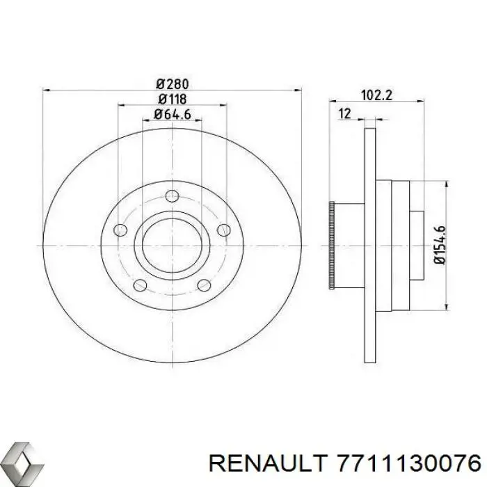 7711130076 Renault (RVI) Tarcza hamulcowa tylna