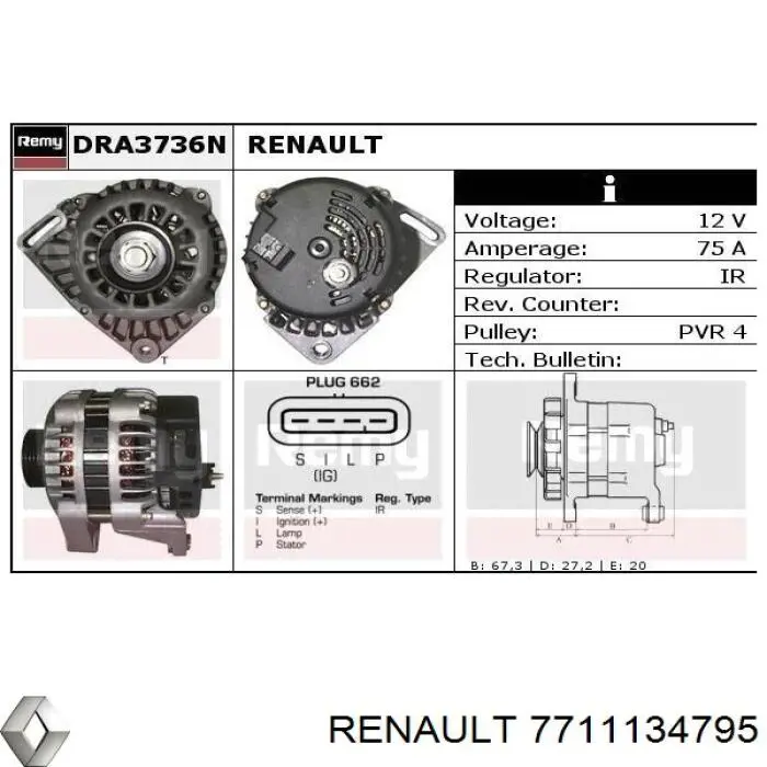 7711134795 Renault (RVI) alternator