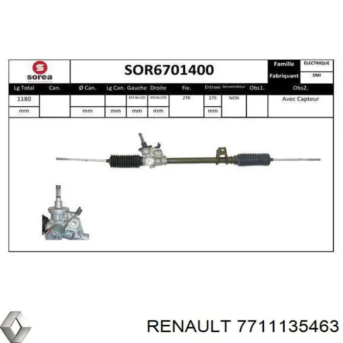 Listwa kierownicza (maglownica) Renault (RVI) 7711135463 cena, od 105,56 USD