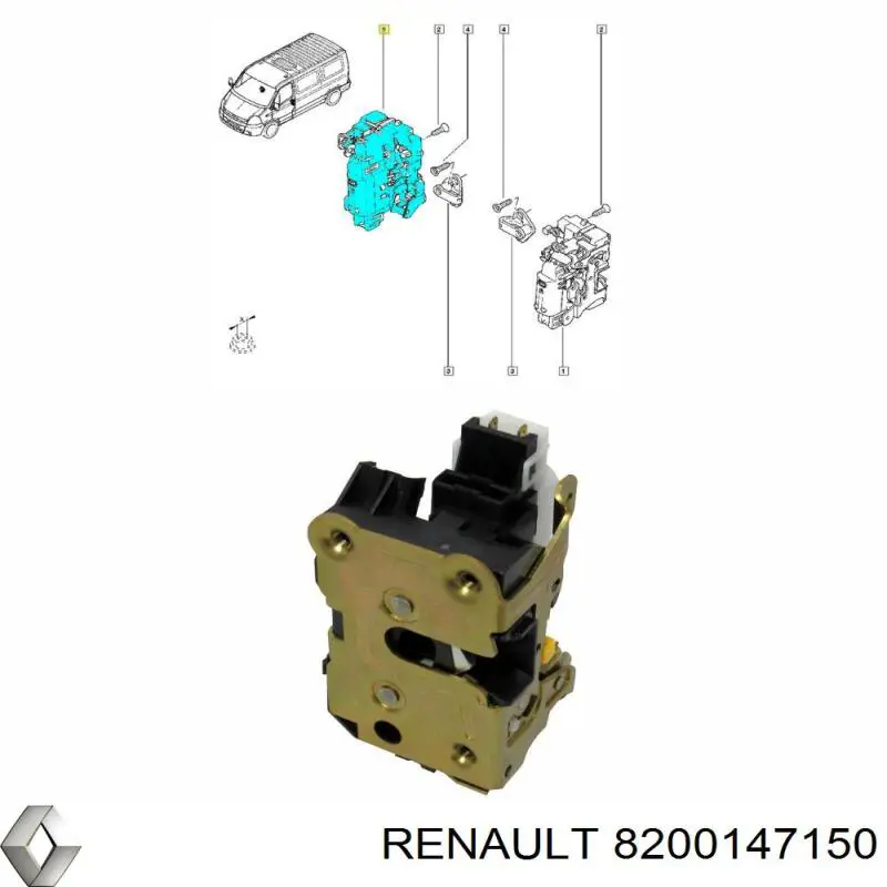 Do koszyka 8200147150 Renault (RVI) Zamek drzwi przednich prawych