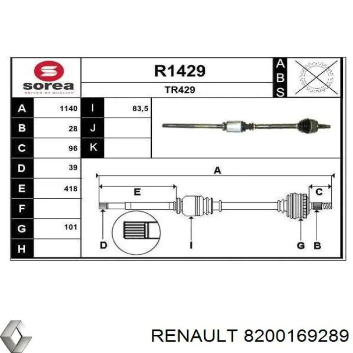 8200169289 Renault (RVI) Półoś napędowa przednia prawa