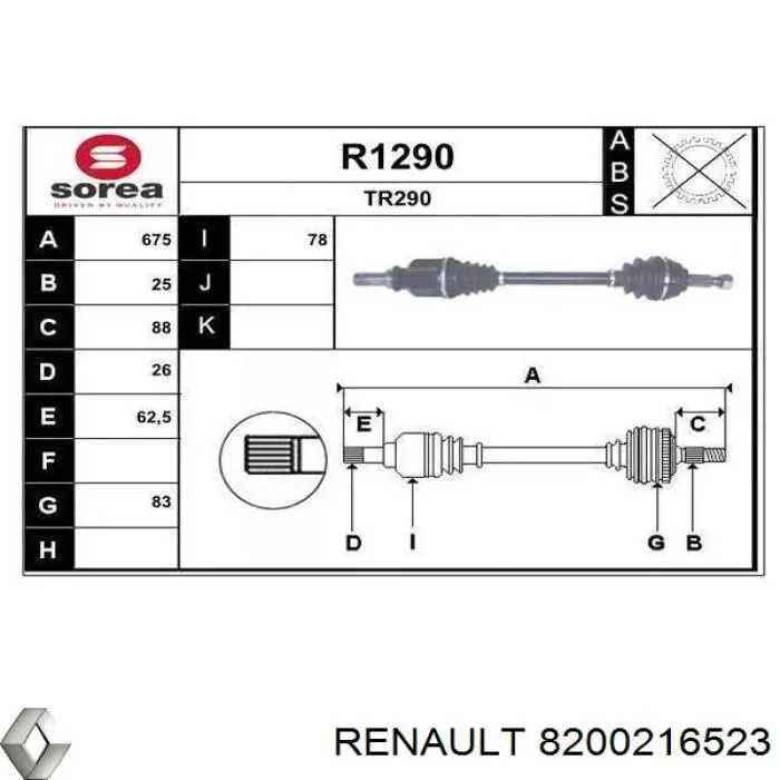 7711368913 Renault (RVI) Półoś napędowa przednia lewa