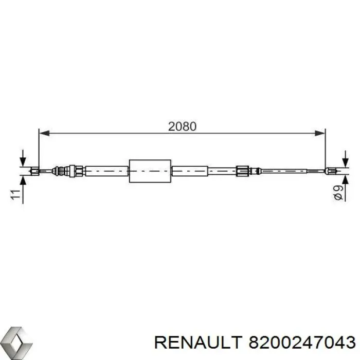 Linka hamulca ręcznego tylna prawa/lewa Renault (RVI) 8200247043 cena, od 15,96 USD