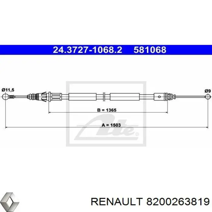 Linka hamulca ręcznego tylna lewa Renault (RVI) 8200263819 cena, od 14,98 USD