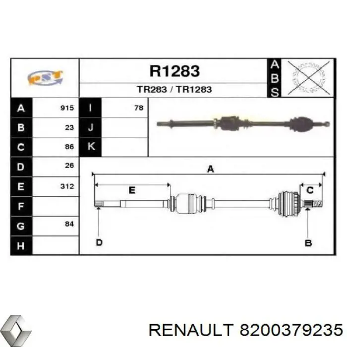 8200379235 Renault (RVI) Półoś napędowa przednia prawa