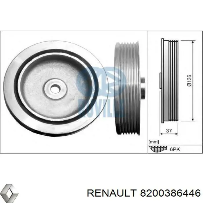 Do koszyka 8200386446 Renault (RVI) Koło pasowe wału korbowego