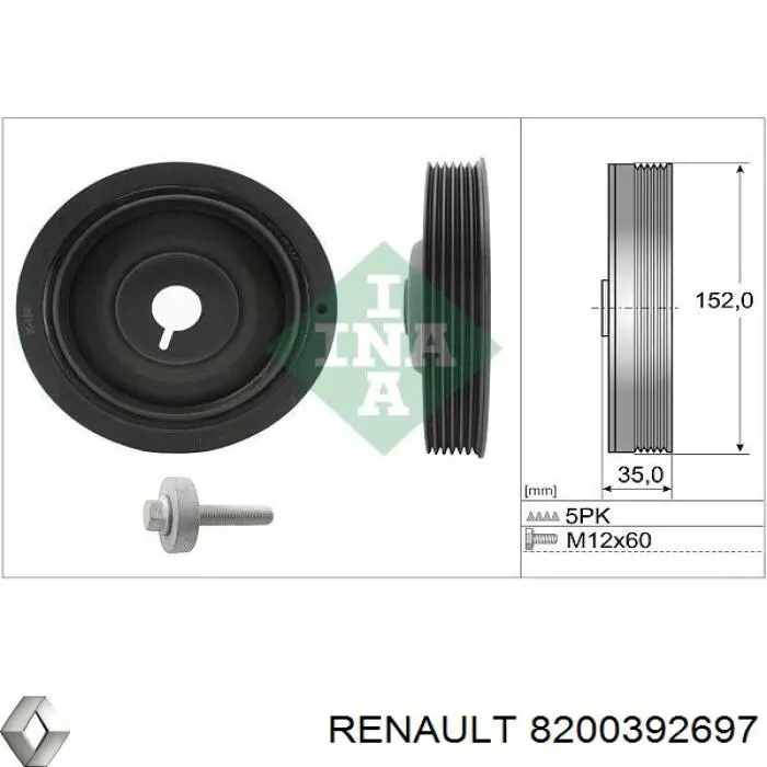 Koło pasowe wału korbowego 8200392697 Renault (RVI)
