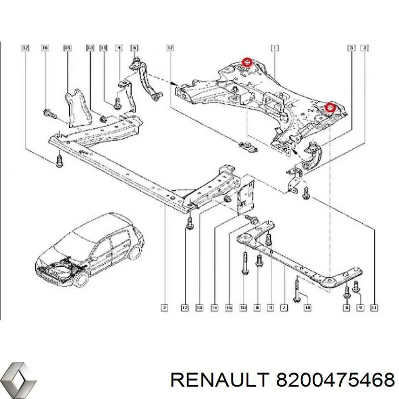 Tuleja (poduszka) przedniej belki Renault (RVI) 8200475468