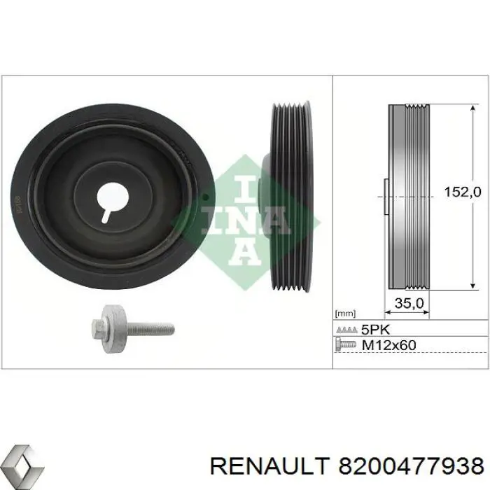 Koło pasowe wału korbowego 8200477938 Renault (RVI)