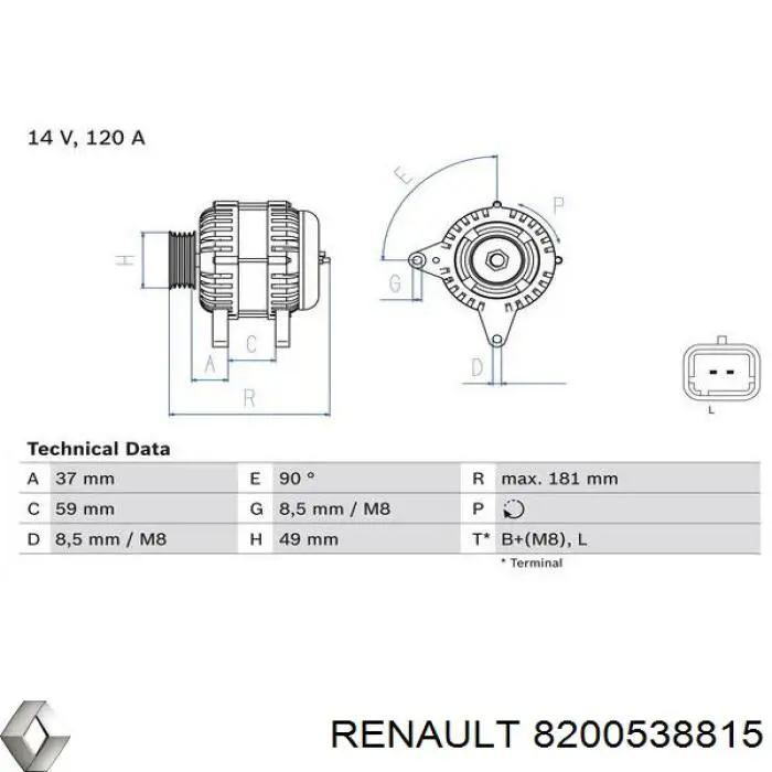 Do koszyka 8200538815 Renault (RVI) Alternator