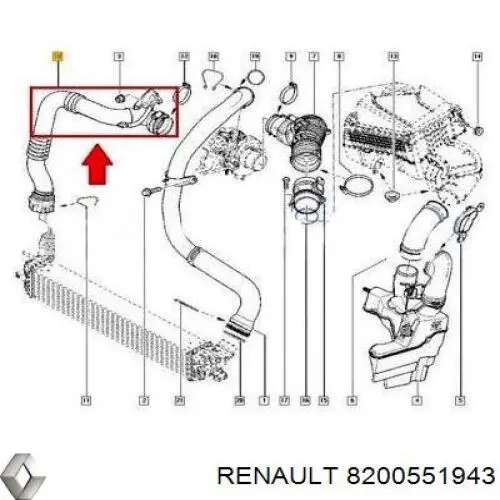 Do koszyka 8200551943 Renault (RVI) Przewód (króciec) intercoolera