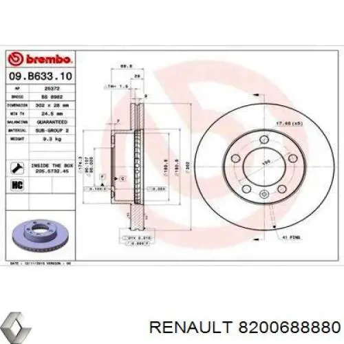Tarcza hamulcowa przednia Renault (RVI) 8200688880 cena, od 65,69 USD