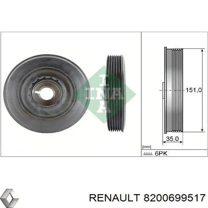 Koło pasowe wału korbowego Renault (RVI) 8200699517 cena, od 52,78 USD
