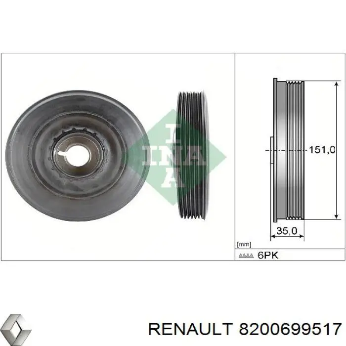 Do koszyka 8200699517 Renault (RVI) Koło pasowe wału korbowego