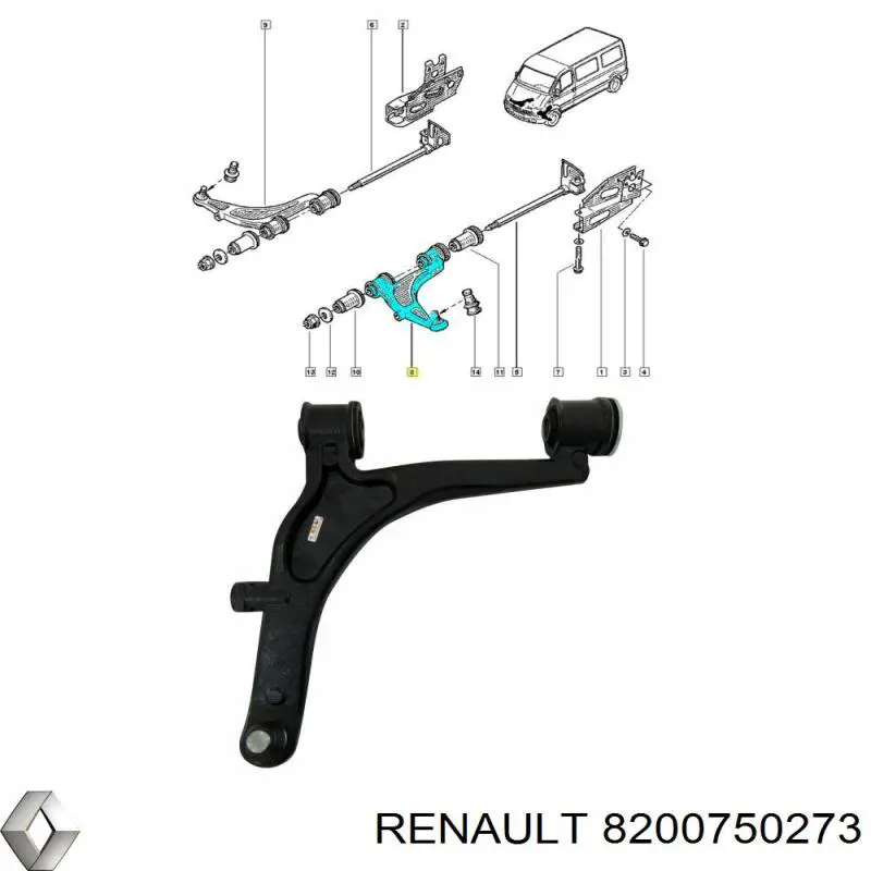 Do koszyka 8200750273 Renault (RVI) Wahacz zawieszenia przedniego dolny lewy