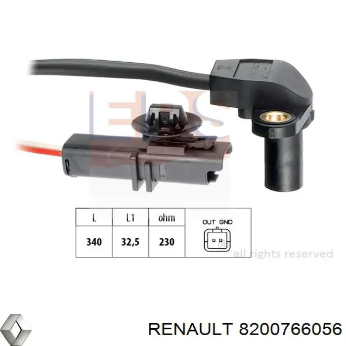 Do koszyka 8200766056 Renault (RVI) Czujnik położenia wału korbowego