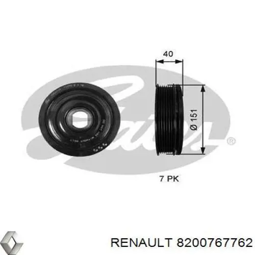 Koło pasowe wału korbowego 8200767762 Renault (RVI)